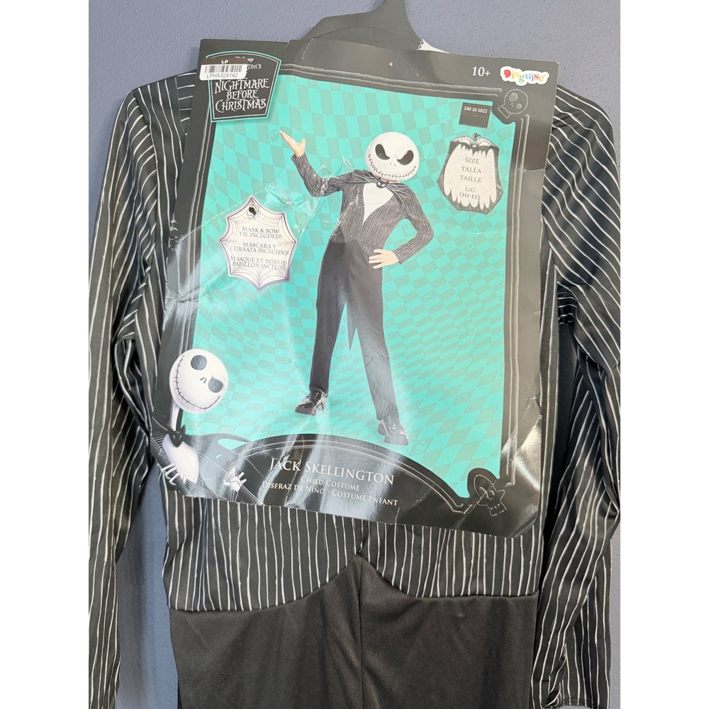 Disguise Jack Skellington Costume Kids Size L 10-12 Black Pinstripe Disney New